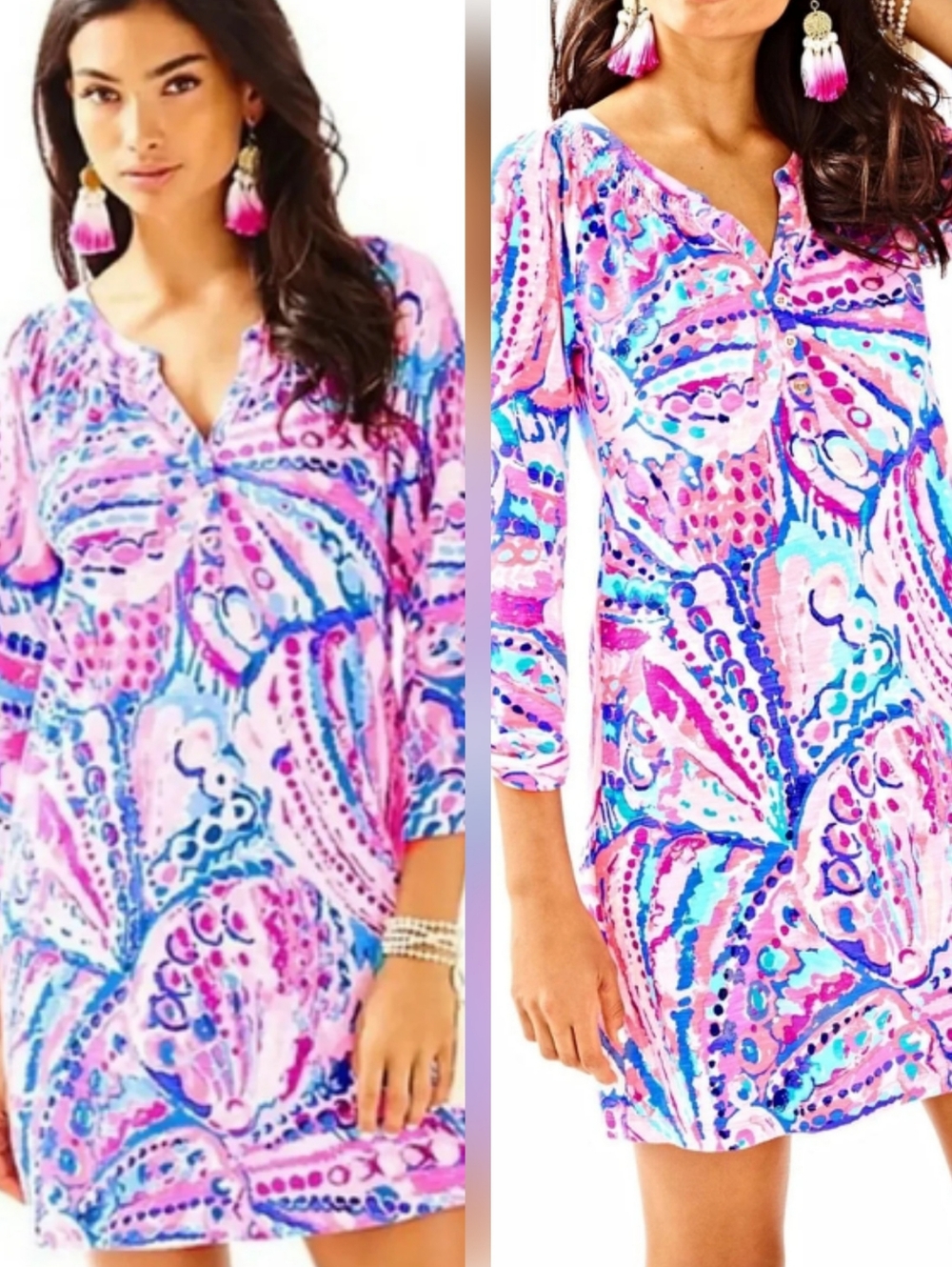 Lilly Pulitzer Pink & Blue Abstract Printed Tunic Dress Cover-Up Sz Large Essie